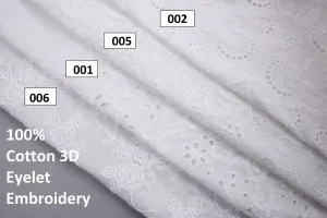 100% Cotton 3D Eyelet Embroidery White Fabric -GK- 6230