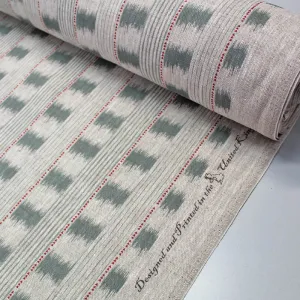 100CM REMNANT Home Furnishing Linen - Ikat Esque - Sage Green and Red