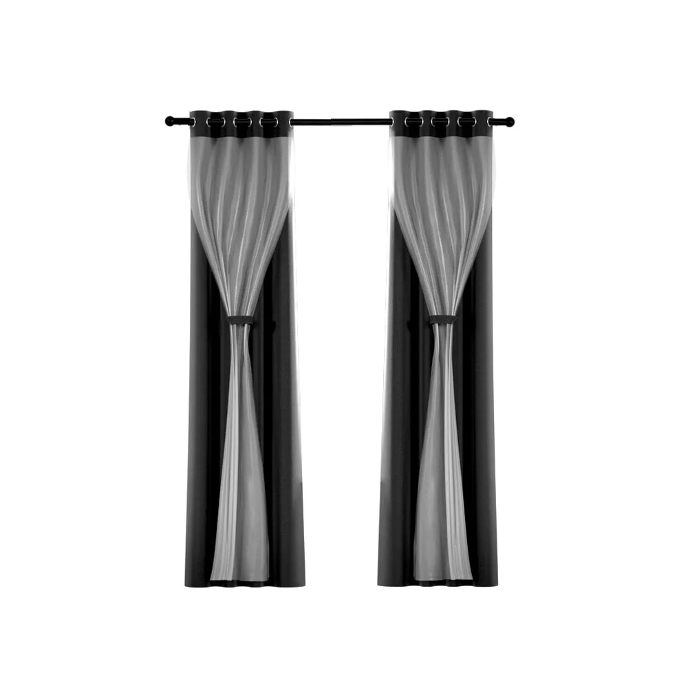 2X 132x213cm | Blockout Sheer Curtains | Black