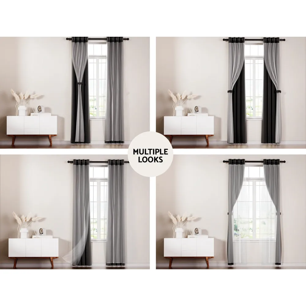 2X 132x213cm | Blockout Sheer Curtains | Black