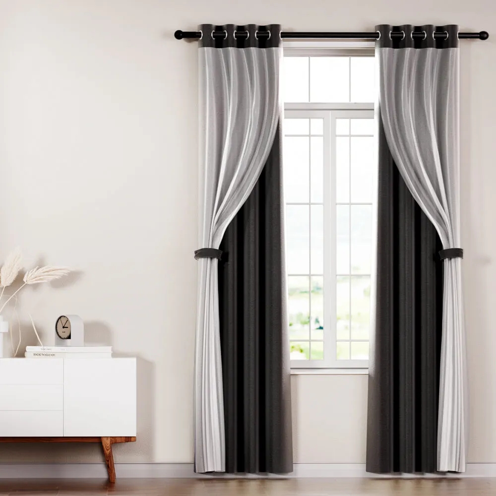 2X 132x213cm | Blockout Sheer Curtains | Black