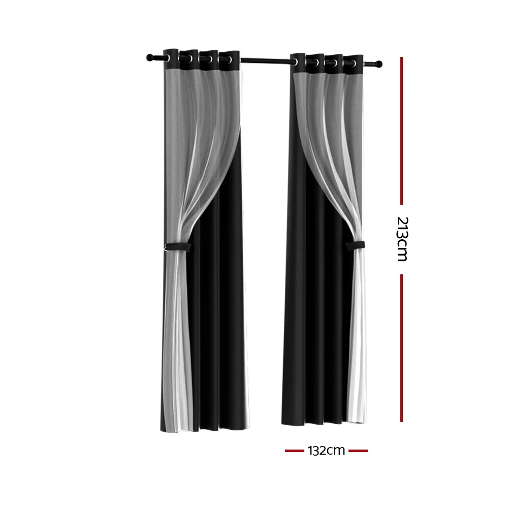 2X 132x213cm | Blockout Sheer Curtains | Black