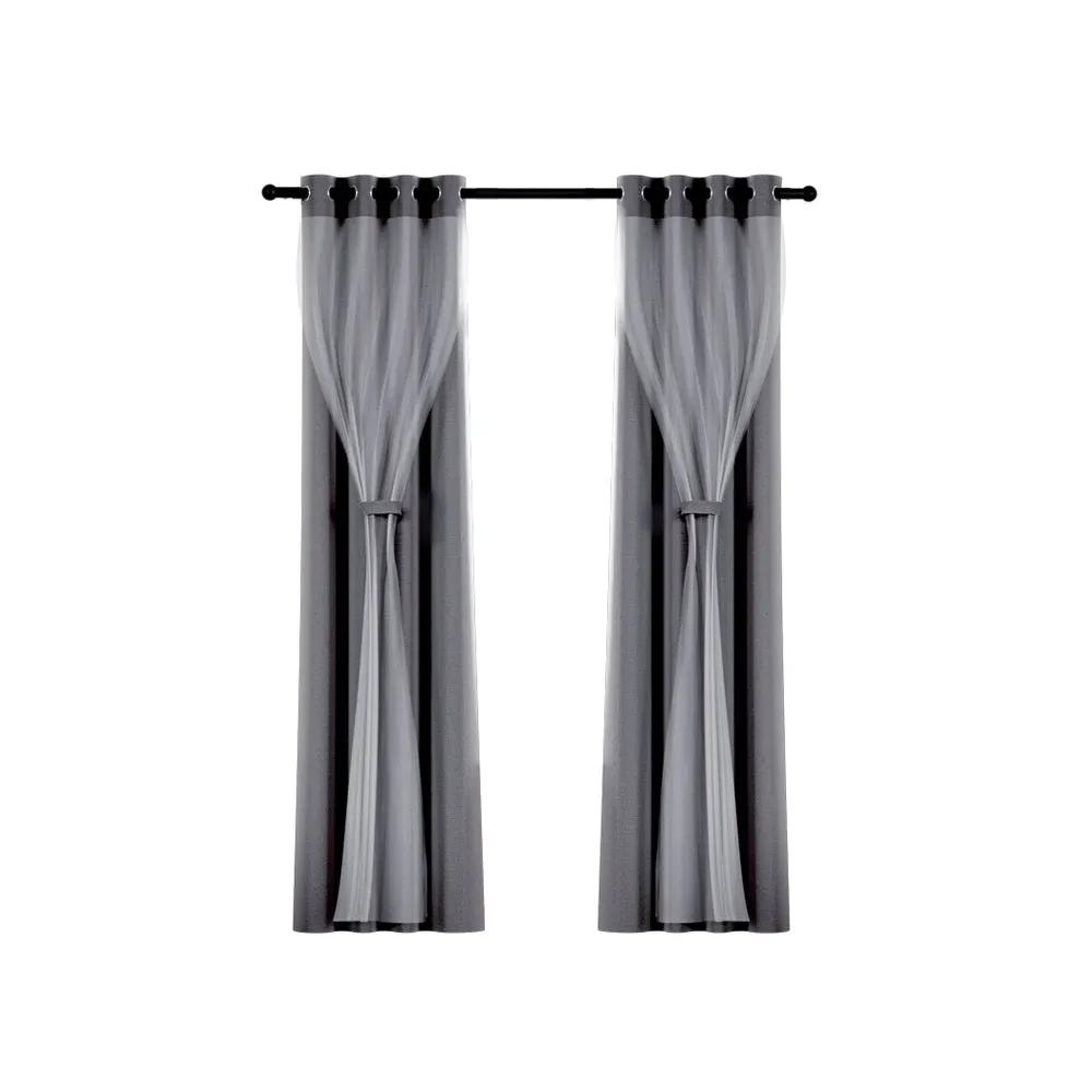 2X 132x274cm | Blockout Sheer Curtains | Charcoal