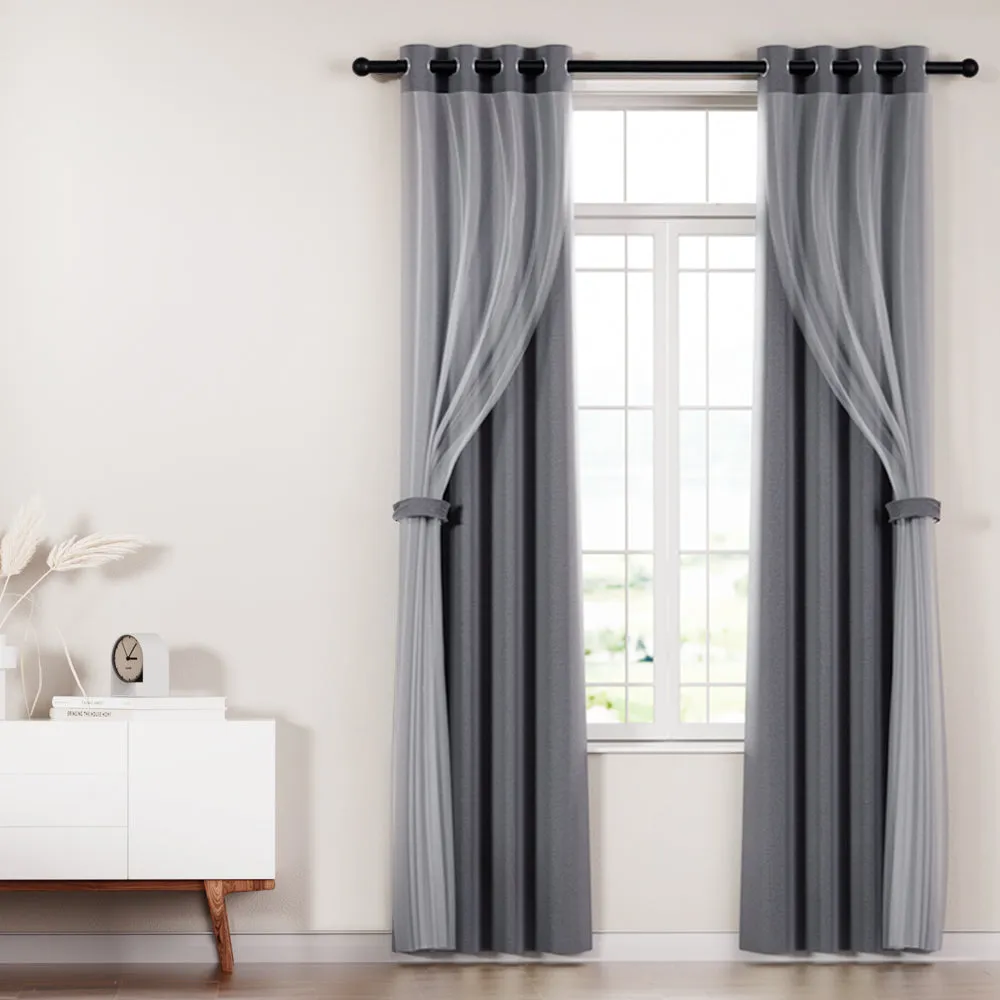 2X 132x274cm | Blockout Sheer Curtains | Charcoal