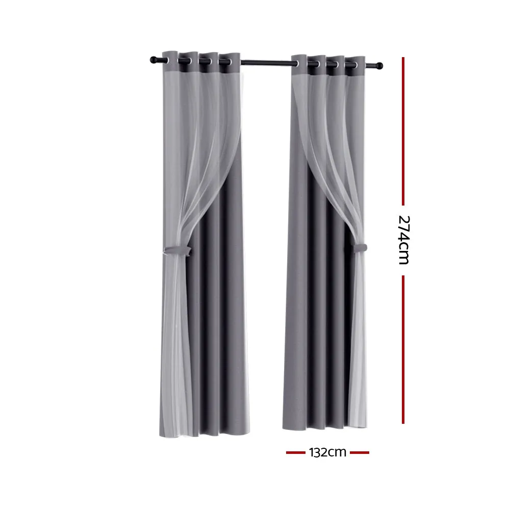 2X 132x274cm | Blockout Sheer Curtains | Charcoal