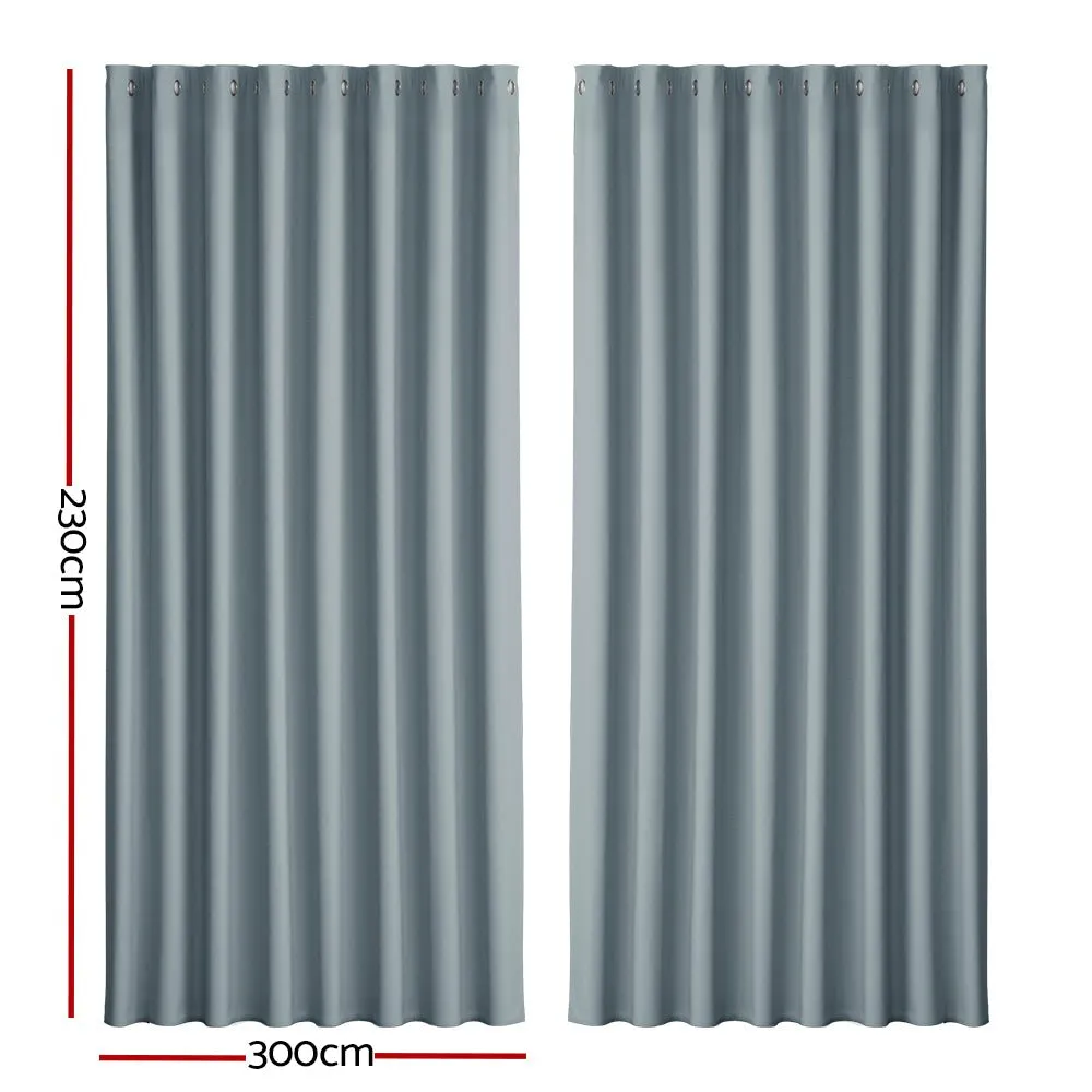 2X Blockout Curtains | Blackout Window Eyelet | 300x230cm | Grey