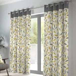 Beechwood Ochre Leaf Trail Eyelet Curtains