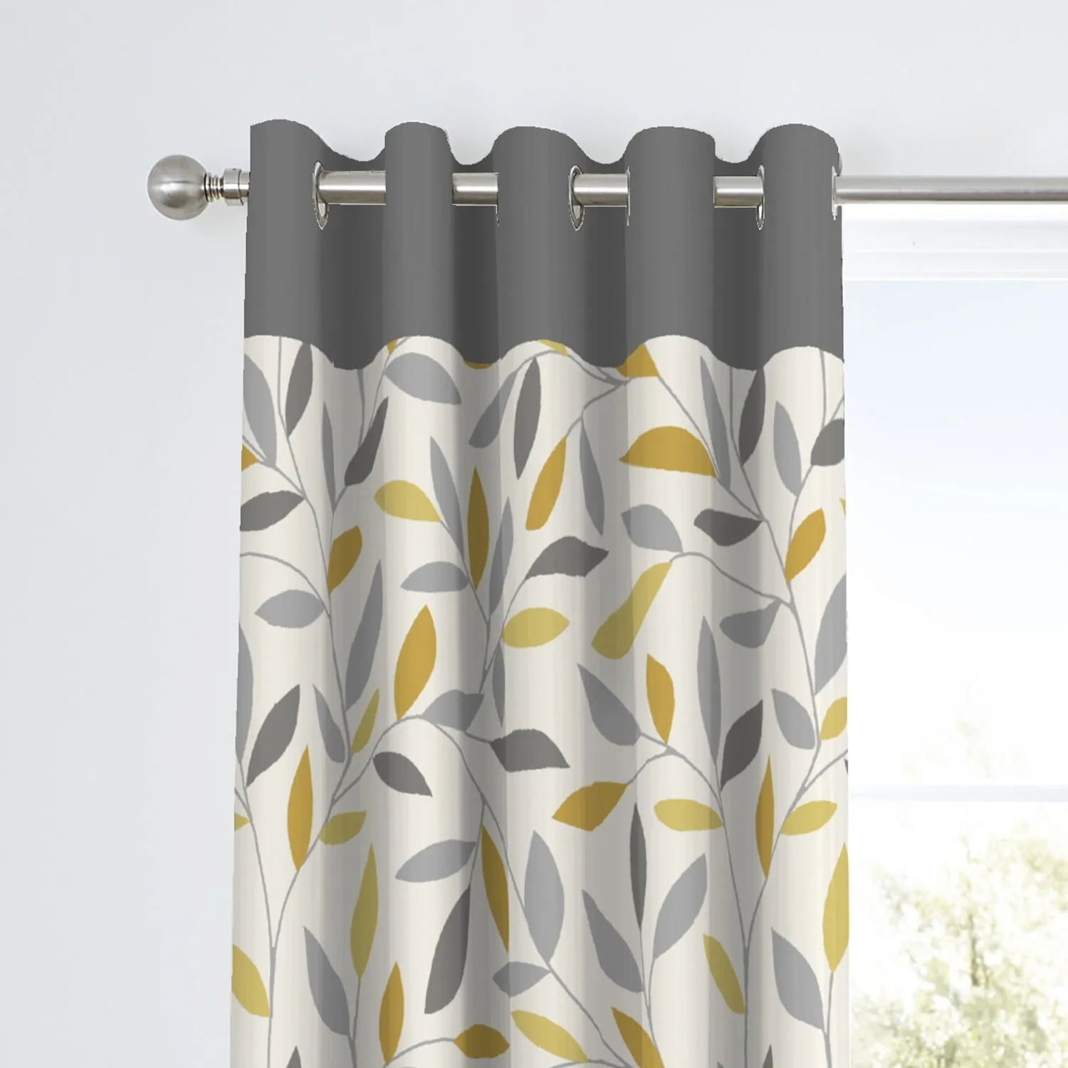 Beechwood Ochre Leaf Trail Eyelet Curtains