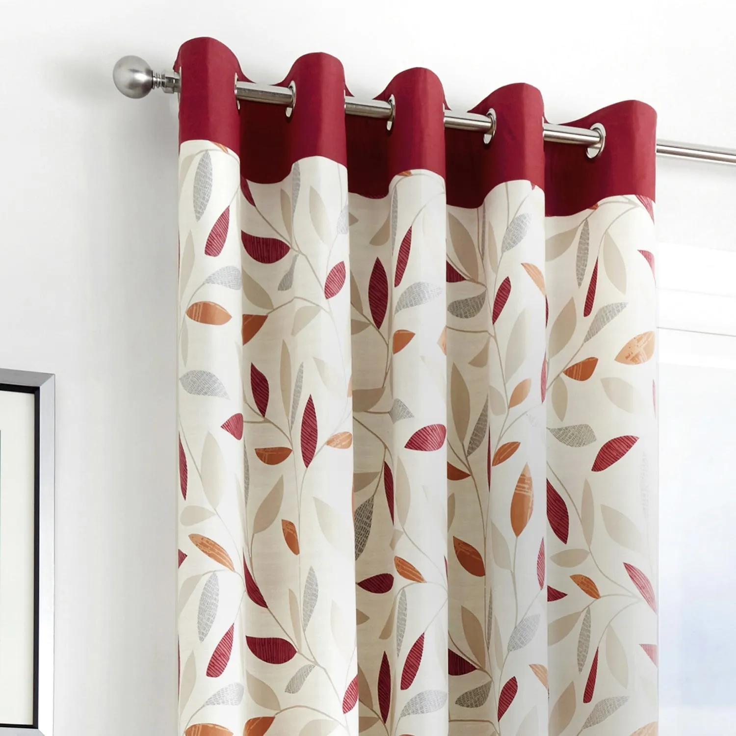 Beechwood Red Leaf Trail Eyelet Curtains