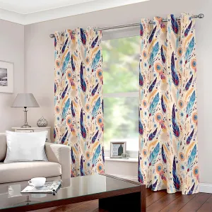Boho Feather Red Floral Printed Curtain Set