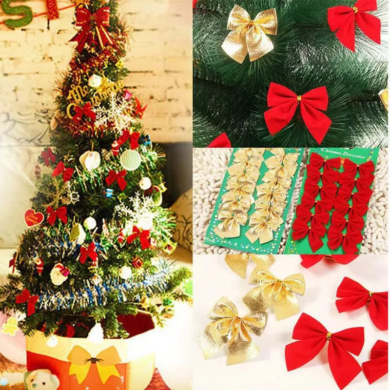 Bulk 12Pcs Christmas Bow Flocked Christmas Bowknot for Christmas Tree Decorations Wholesale