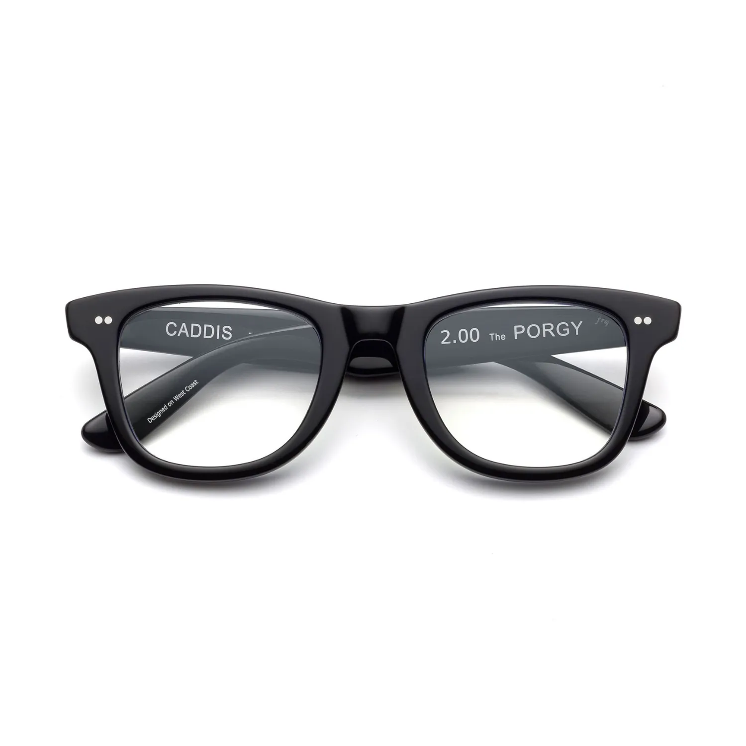 Caddis Porgy Backstage Reading Glasses Glossy Black Thin Frame
