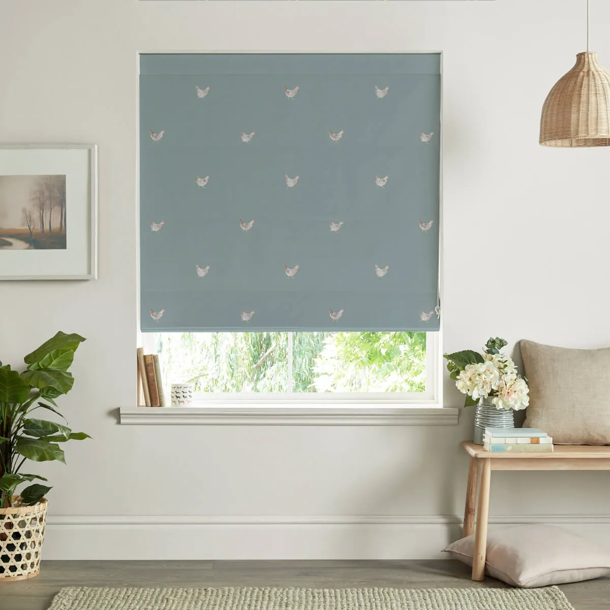 Chicken Deep Duck Egg Curtains/Roman Blind Sample