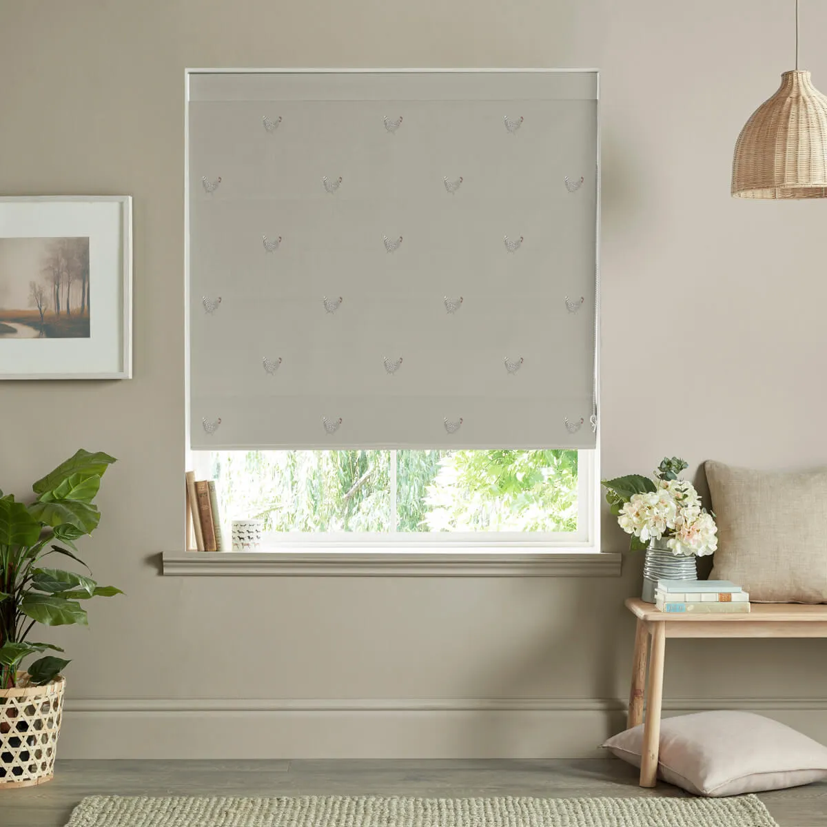 Chicken Natural Curtains/Roman Blind Sample