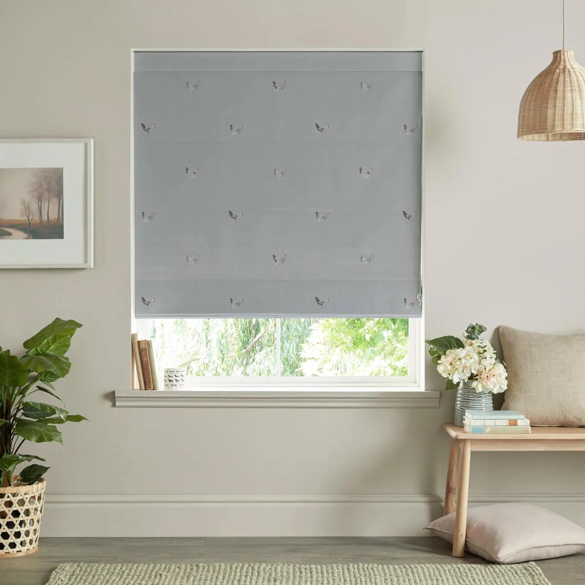 Chicken Pale Sage Blue Curtains/Roman Blind Sample