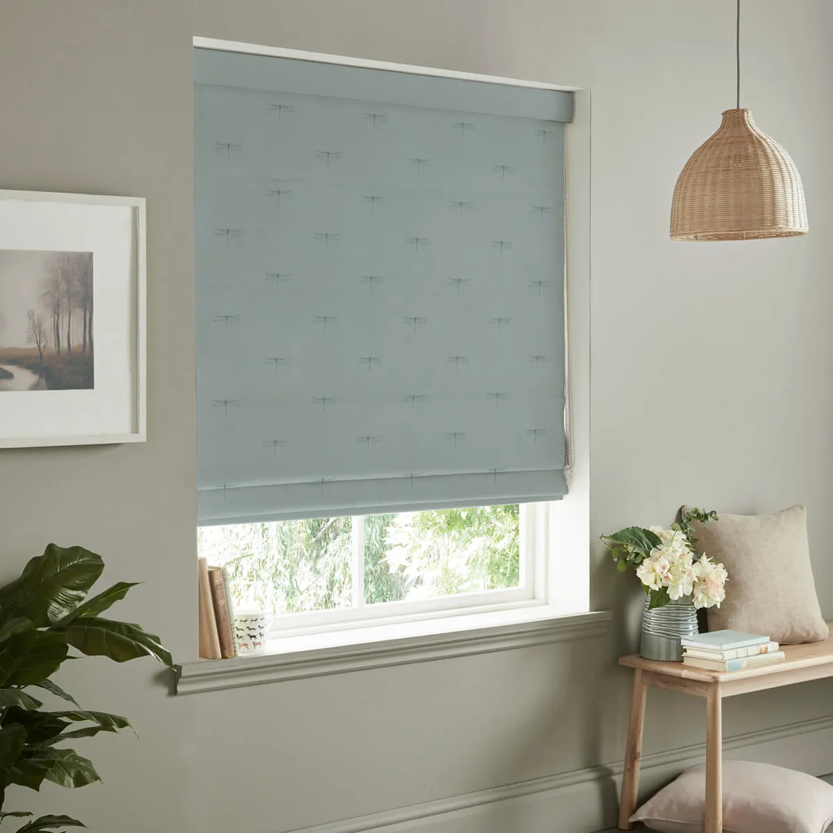 Dragonfly Teal Curtains/Roman Blind Sample
