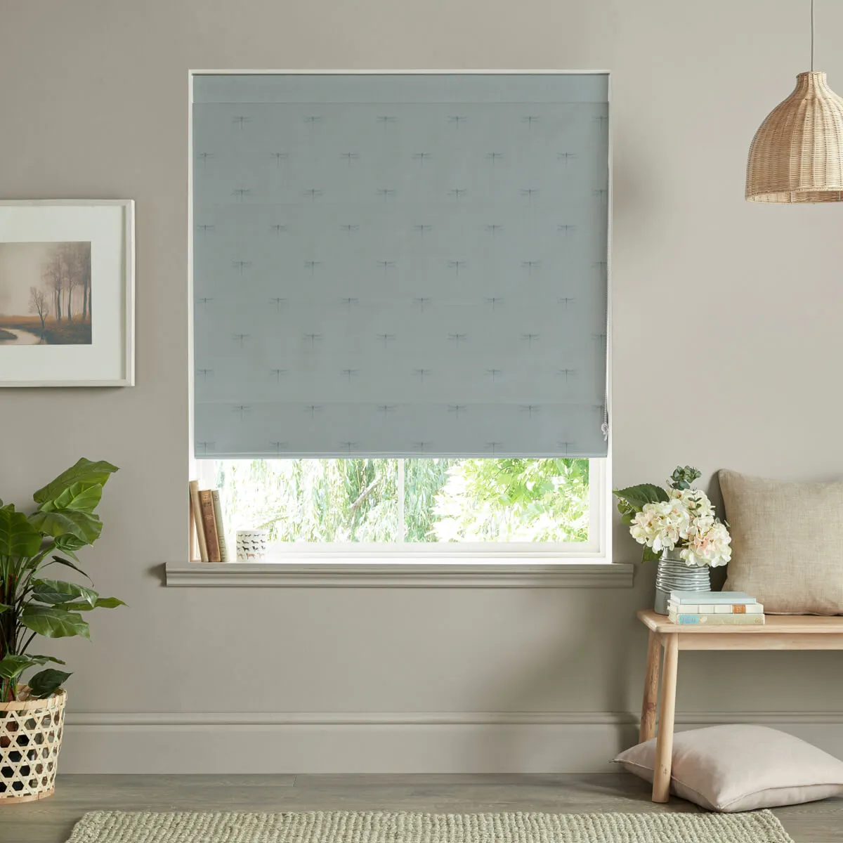 Dragonfly Teal Curtains/Roman Blind Sample