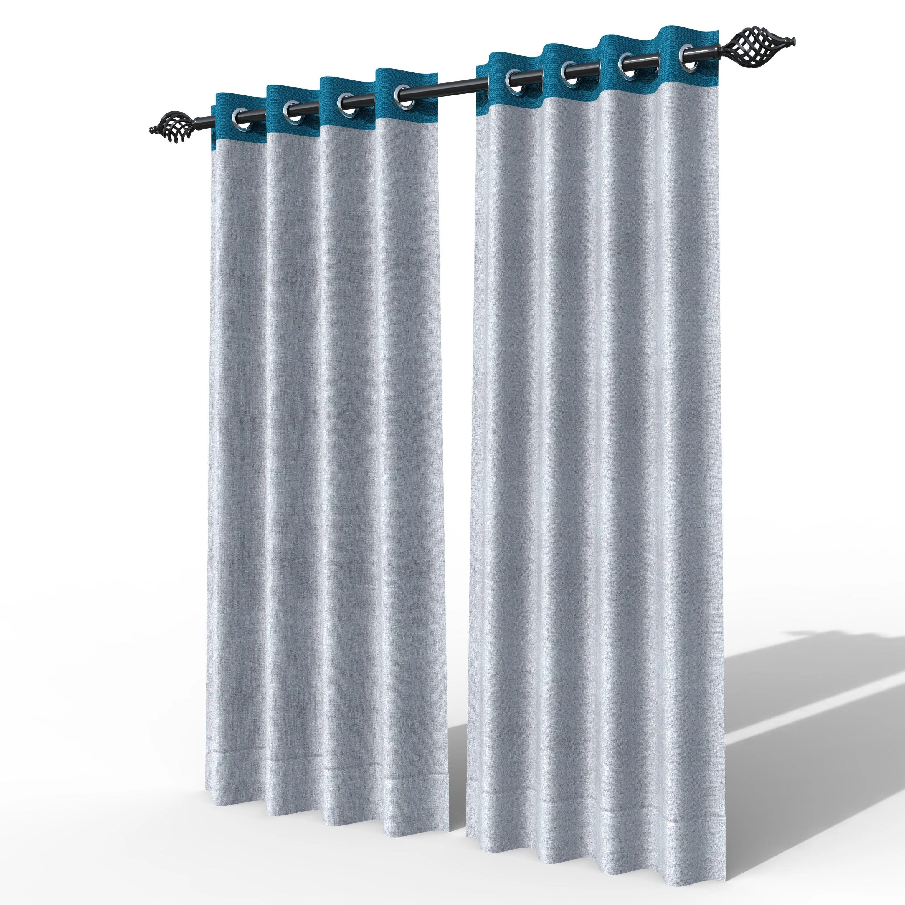 Fabrahome Light Filtering 10 Ft Rectangular Jute Fabric Curtain ( Grey & Blue )