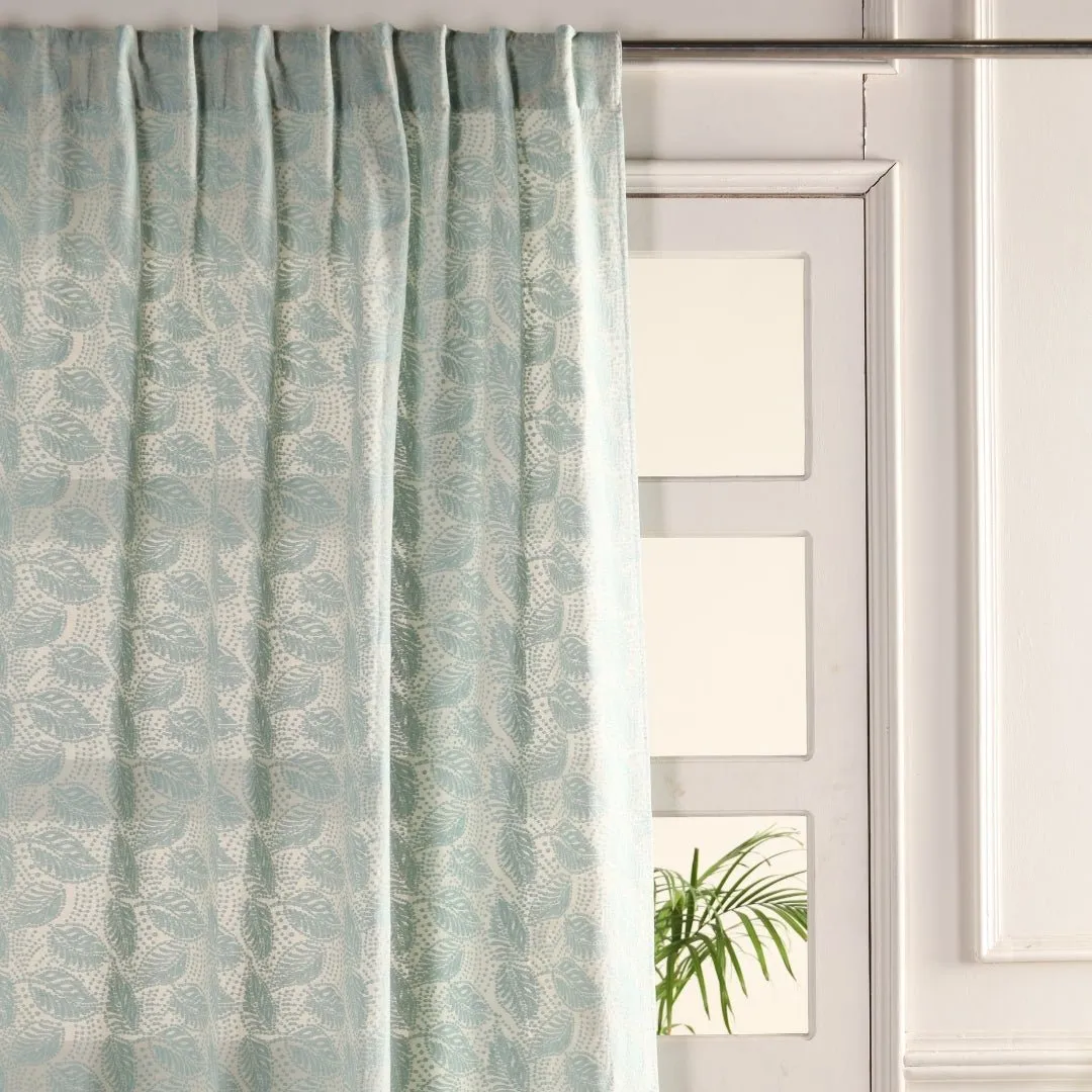 Handwoven Cotton Semi Sheer Curtain | 5/7 Feet | Cutwork Summer Leaves Pattern | Handmade In India