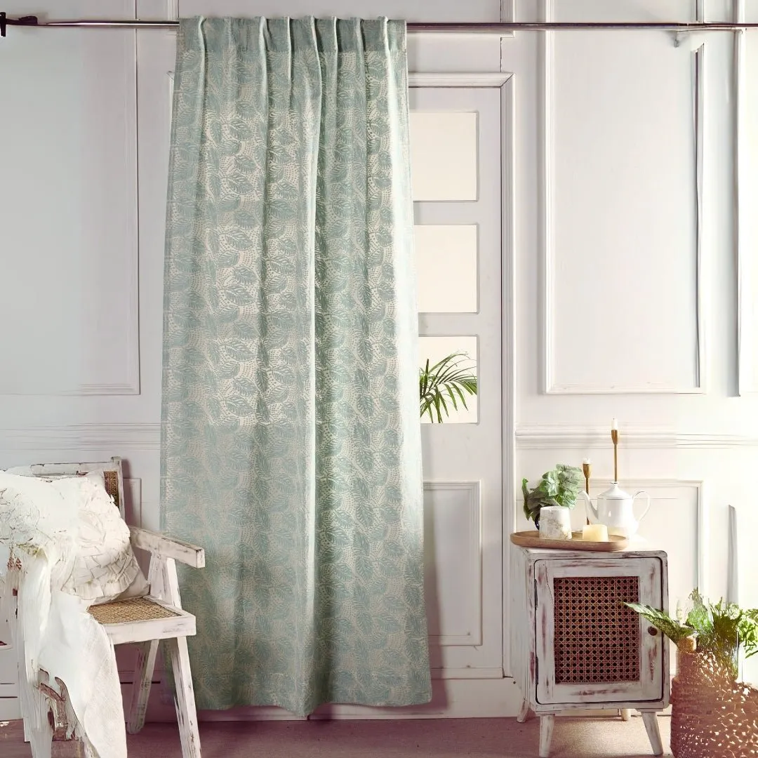 Handwoven Cotton Semi Sheer Curtain | 5/7 Feet | Cutwork Summer Leaves Pattern | Handmade In India