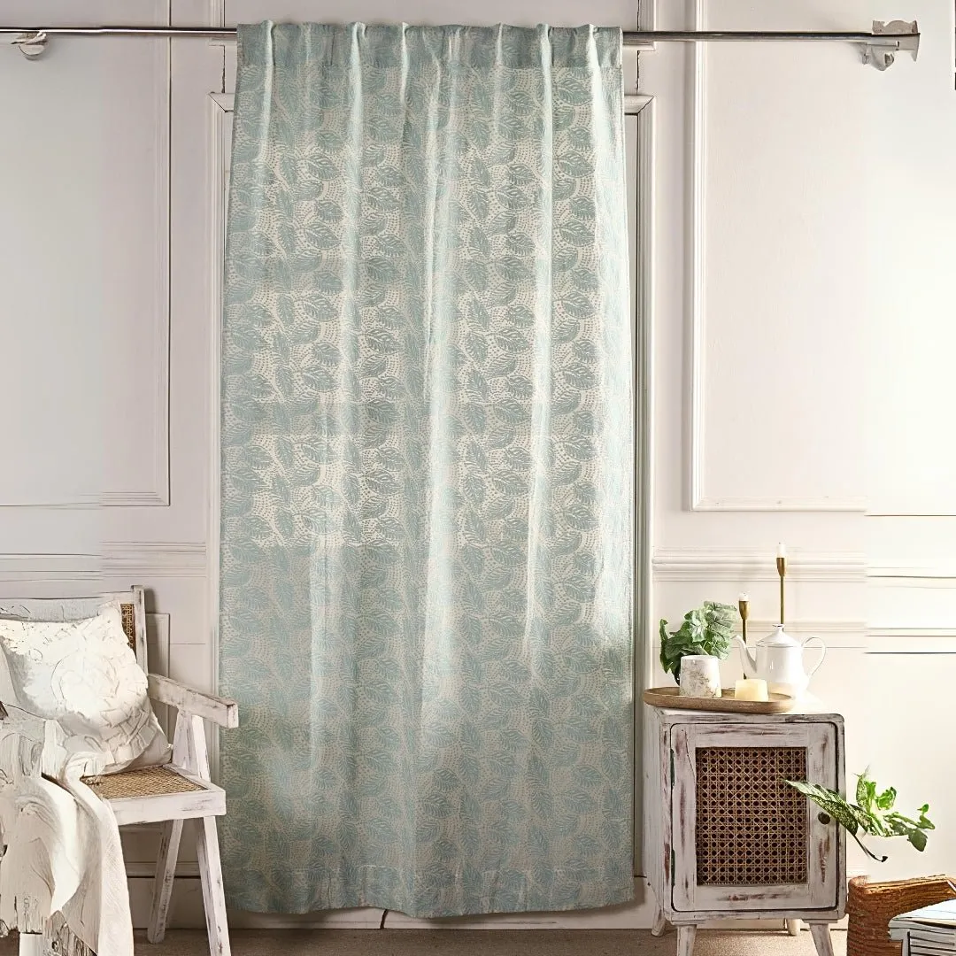 Handwoven Cotton Semi Sheer Curtain | 5/7 Feet | Cutwork Summer Leaves Pattern | Handmade In India