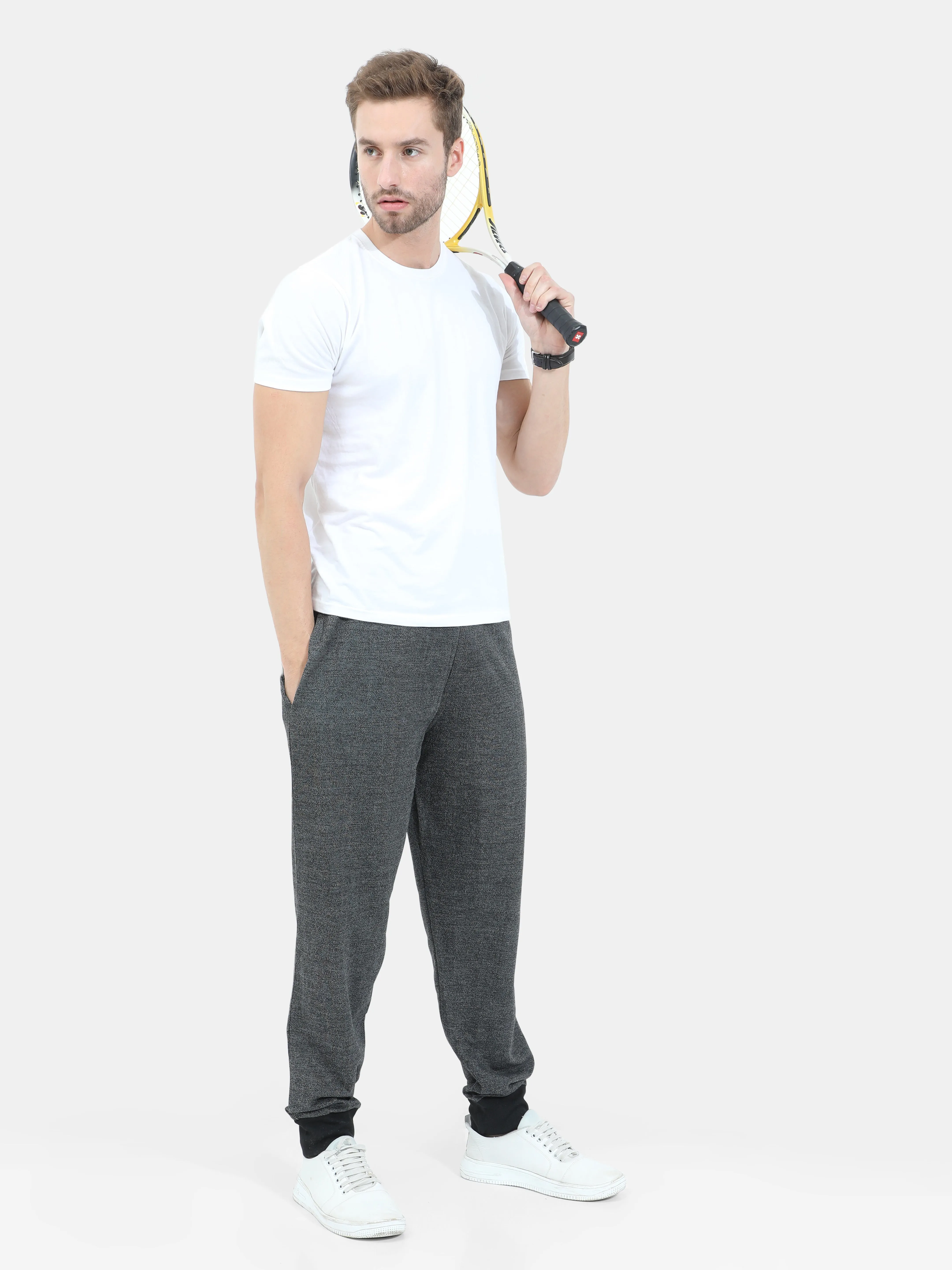 Men's Casual Lounge Pants with ribbed cuffs - Black