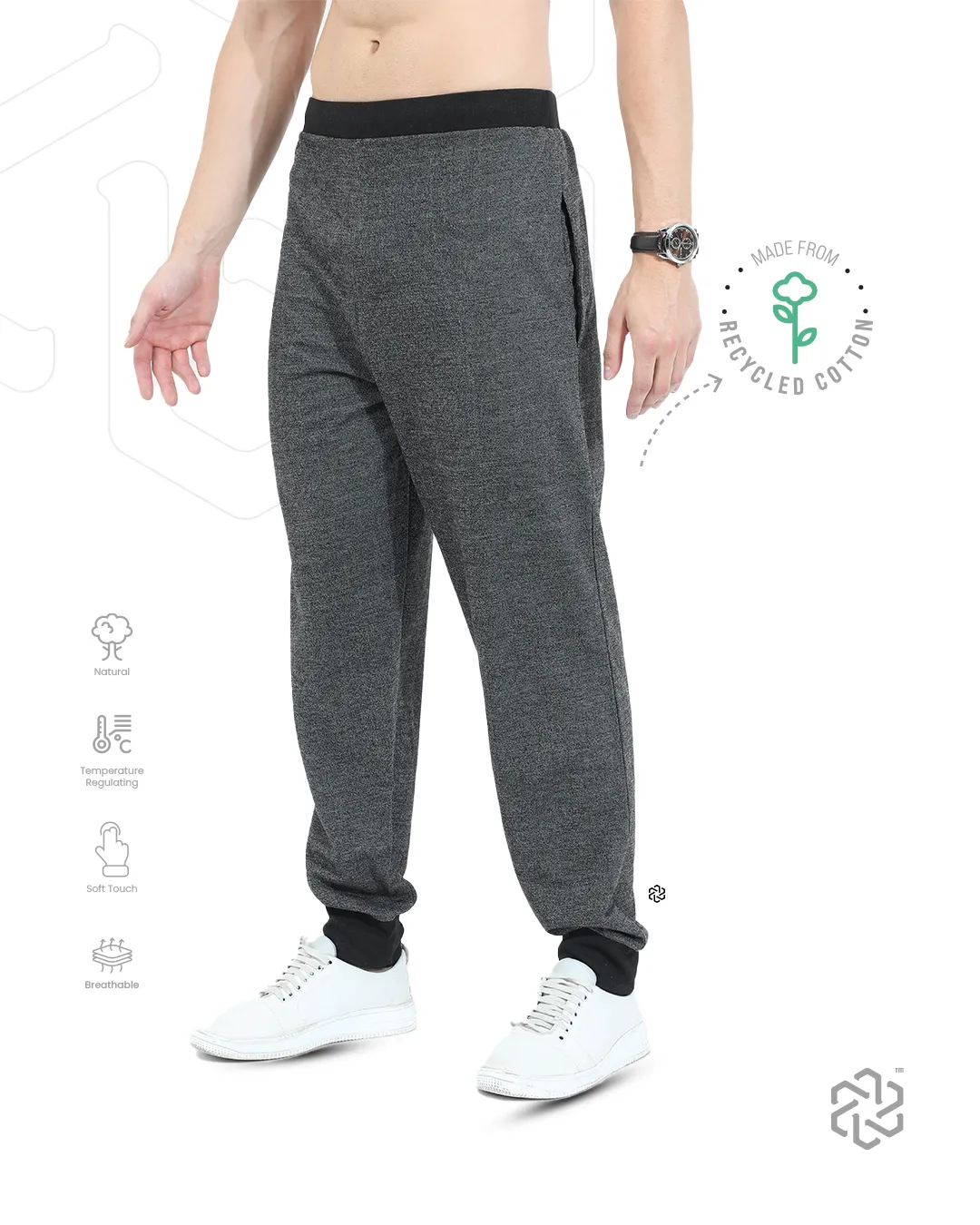 Men's Casual Lounge Pants with ribbed cuffs - Black