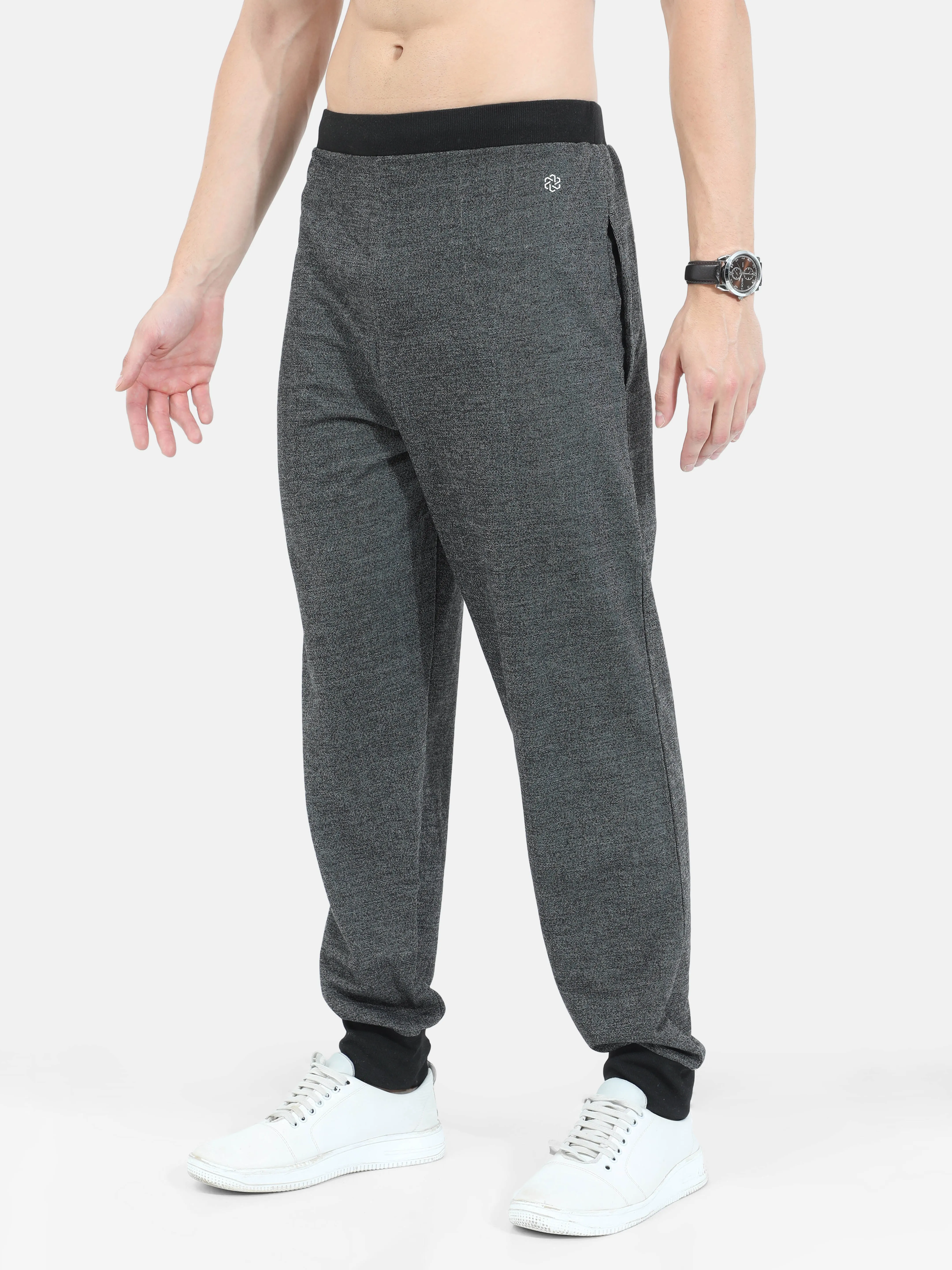 Men's Casual Lounge Pants with ribbed cuffs - Black