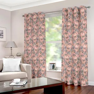 Pink Lotus Floral Bohemian Style Eyelet Curtain