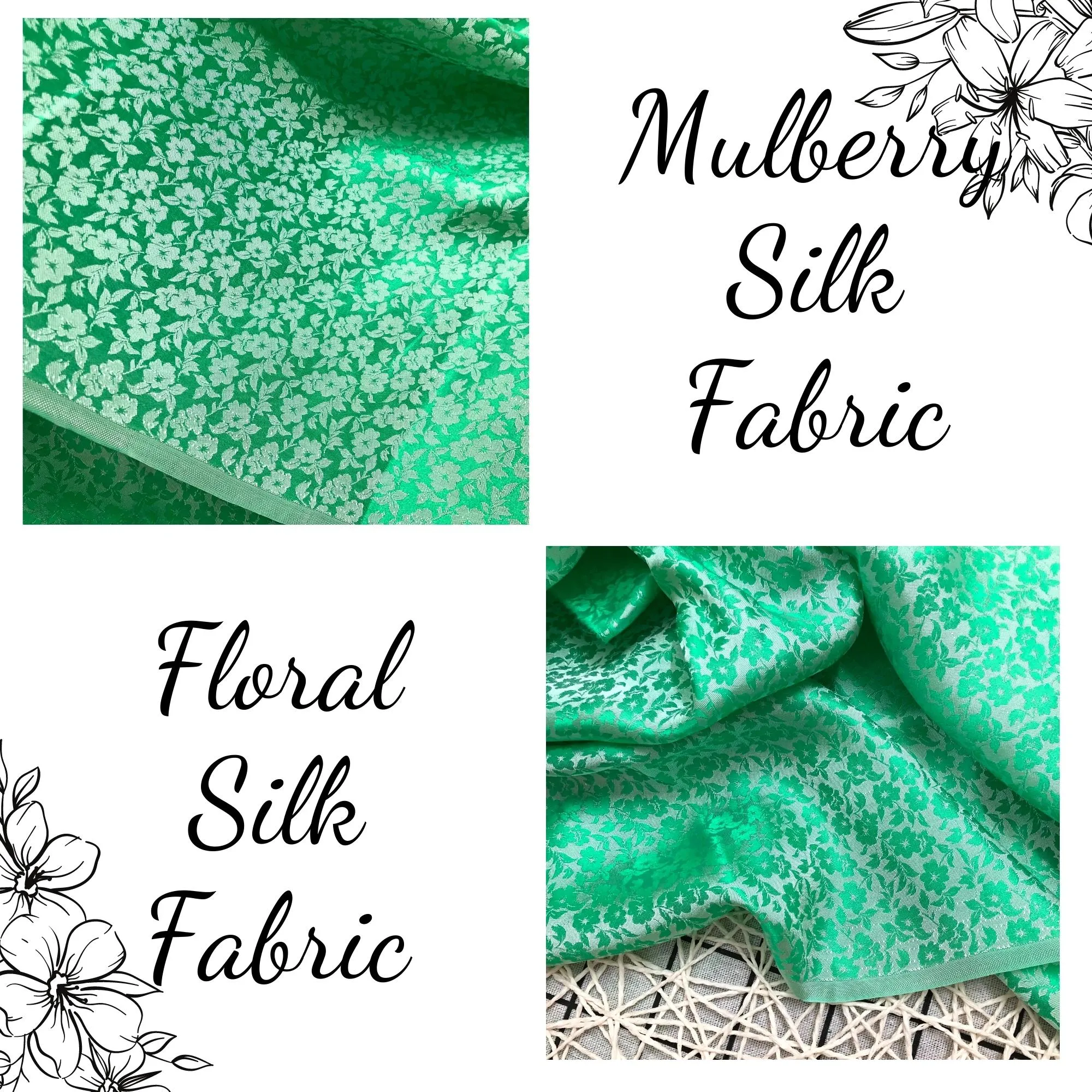 PURE MULBERRY SILK fabric by the yard - Floral silk - Handmade fabric – Dress making – Silk for sewing - Gift for women - Sewing clothes