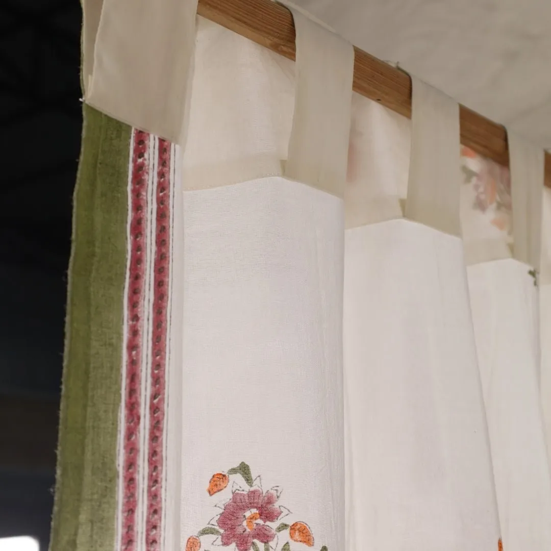 Sheer Cotton Window And Door Curtains With Hand Block Printed Floral Pattern | 5 / 7 ft|  Handmade In India