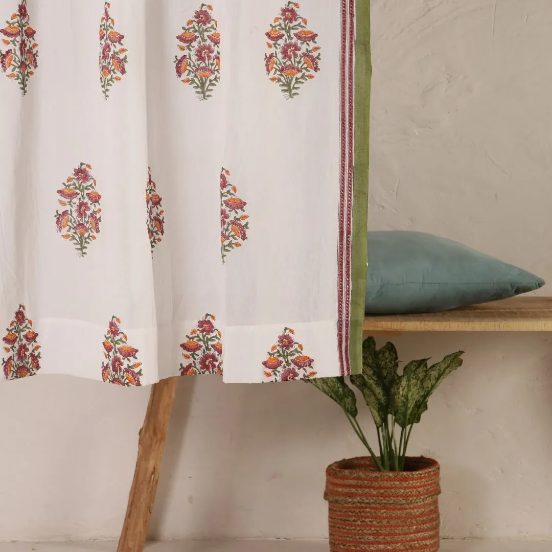 Sheer Cotton Window And Door Curtains With Hand Block Printed Floral Pattern | 5 / 7 ft|  Handmade In India