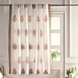 Sheer Cotton Window And Door Curtains With Hand Block Printed Floral Pattern | 5 / 7 ft|  Handmade In India