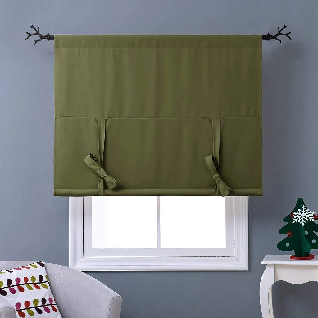 Thermal Insulated Blackout Curtain Tie Up Shade Small Window Valance Balloon Blind