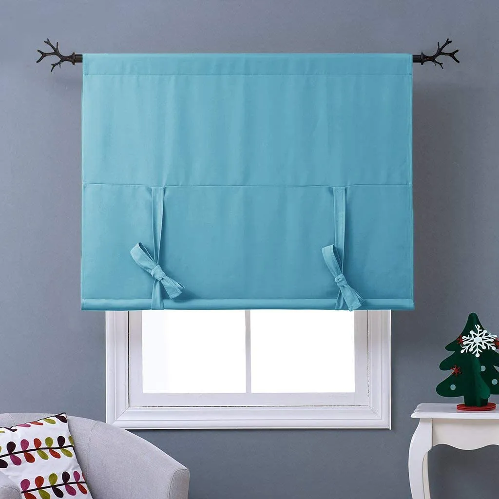 Thermal Insulated Blackout Curtain Tie Up Shade Small Window Valance Balloon Blind