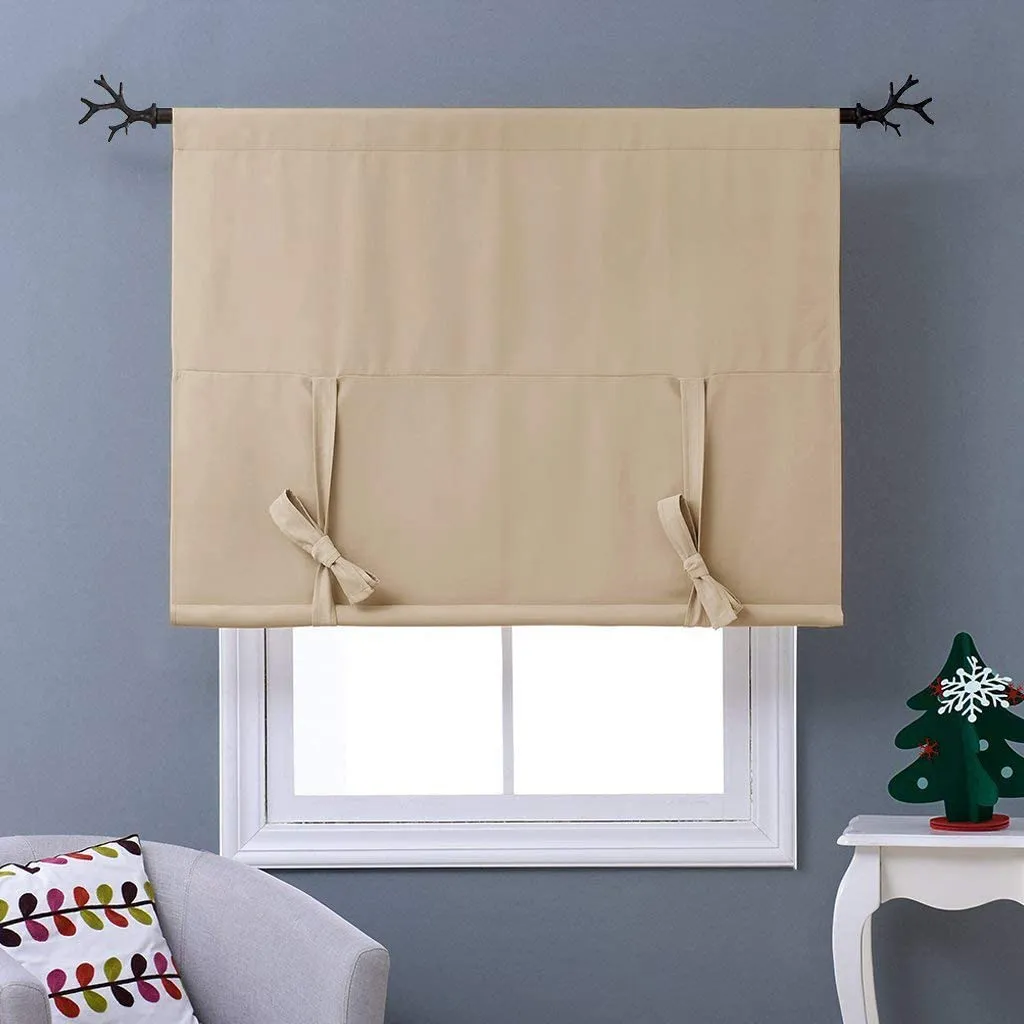 Thermal Insulated Blackout Curtain Tie Up Shade Small Window Valance Balloon Blind