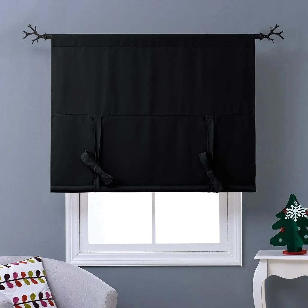 Thermal Insulated Blackout Curtain Tie Up Shade Small Window Valance Balloon Blind