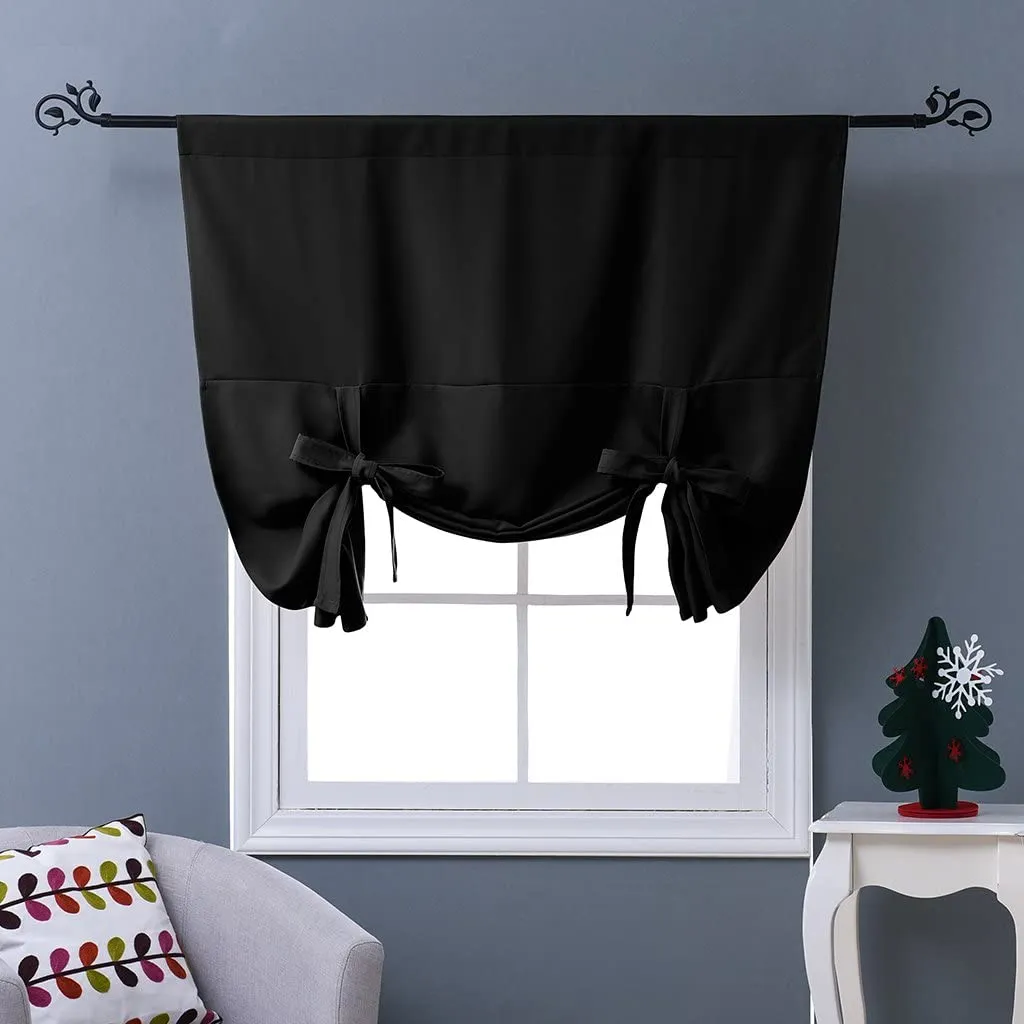 Thermal Insulated Blackout Curtain Tie Up Shade Small Window Valance Balloon Blind