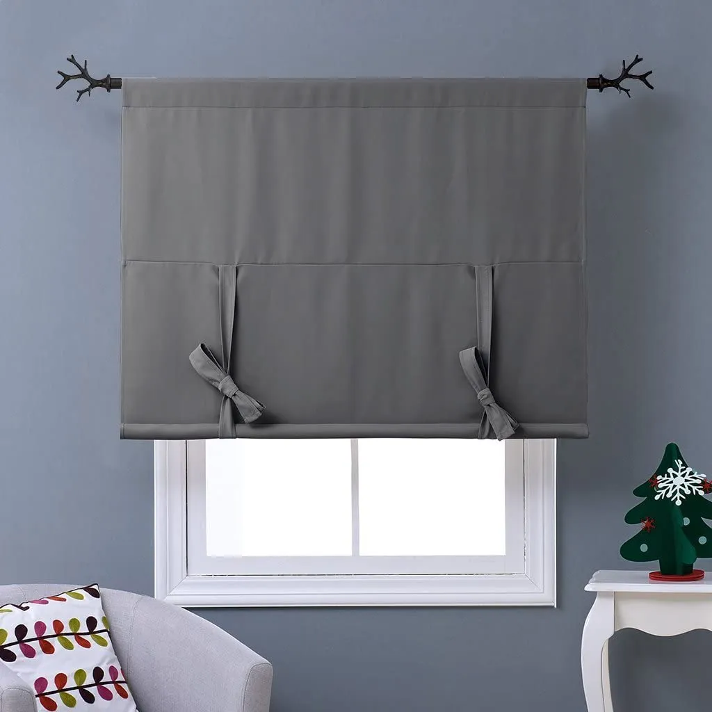Thermal Insulated Blackout Curtain Tie Up Shade Small Window Valance Balloon Blind