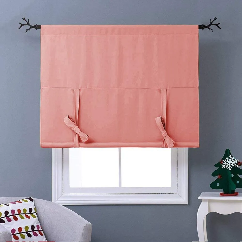Thermal Insulated Blackout Curtain Tie Up Shade Small Window Valance Balloon Blind
