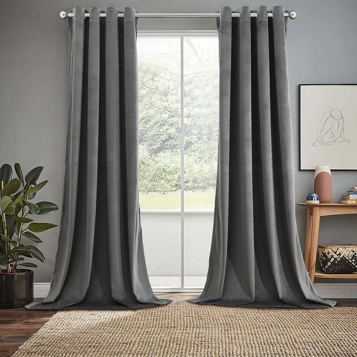 Velvet Heavyweight Grommet Curtain Panels (Set of 2)