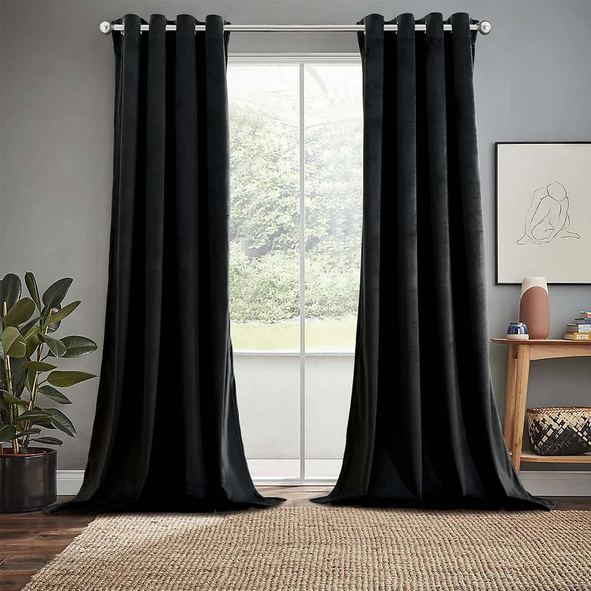 Velvet Heavyweight Grommet Curtain Panels (Set of 2)