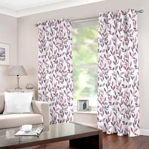 Watercolour Mauve Floral Printed Eyelet Curtain
